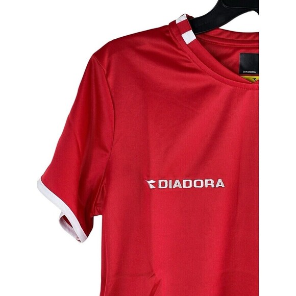 Diadora DiaDry Short Sleeve Women's Athletic Soccer Running Jersey Red White S - Picture 2 of 10